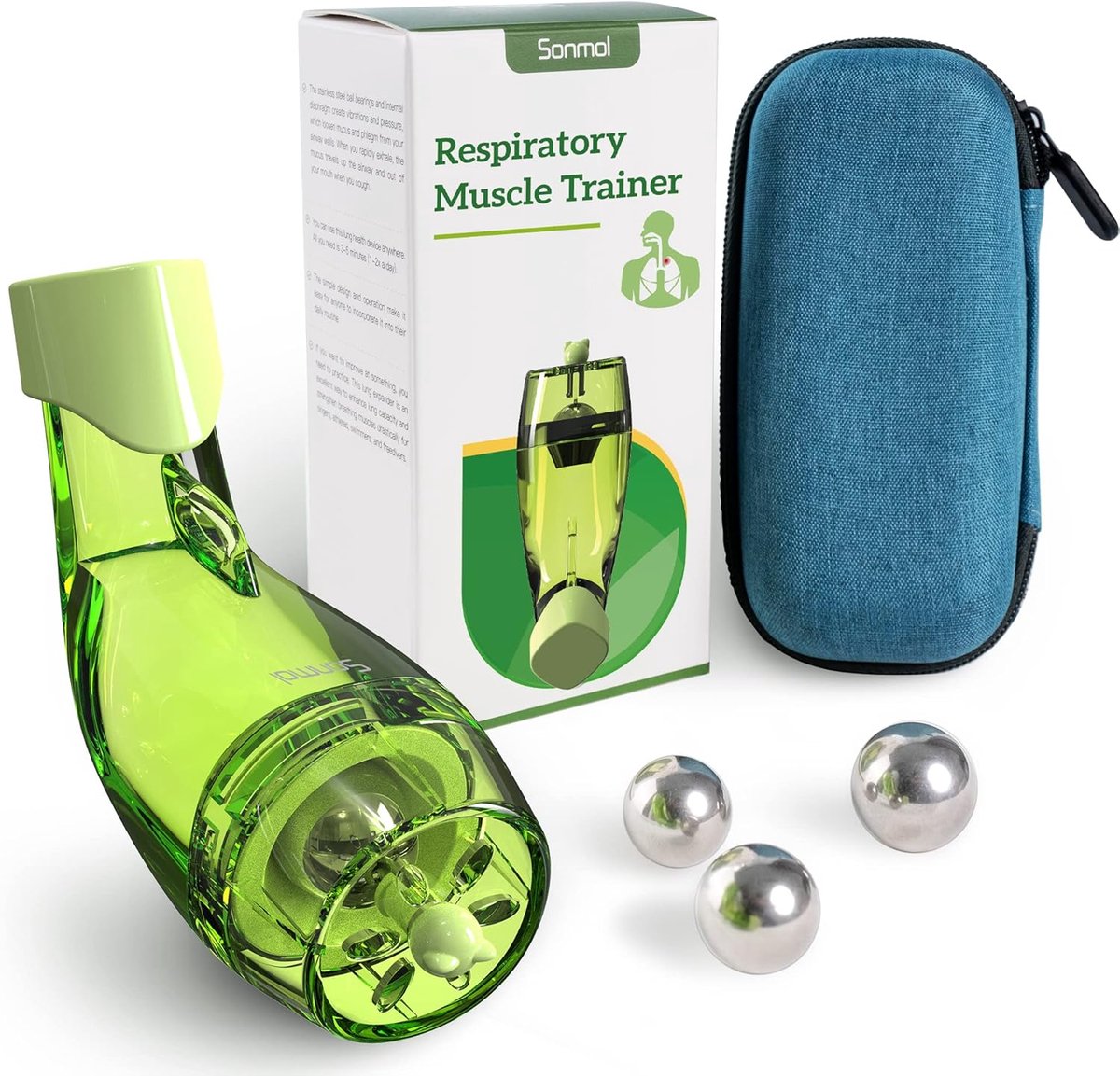 Handtrainer met opbergcase - voor betere fitness - longexpansie en ademhalingsoefeningen - verbeter slaapkwaliteit