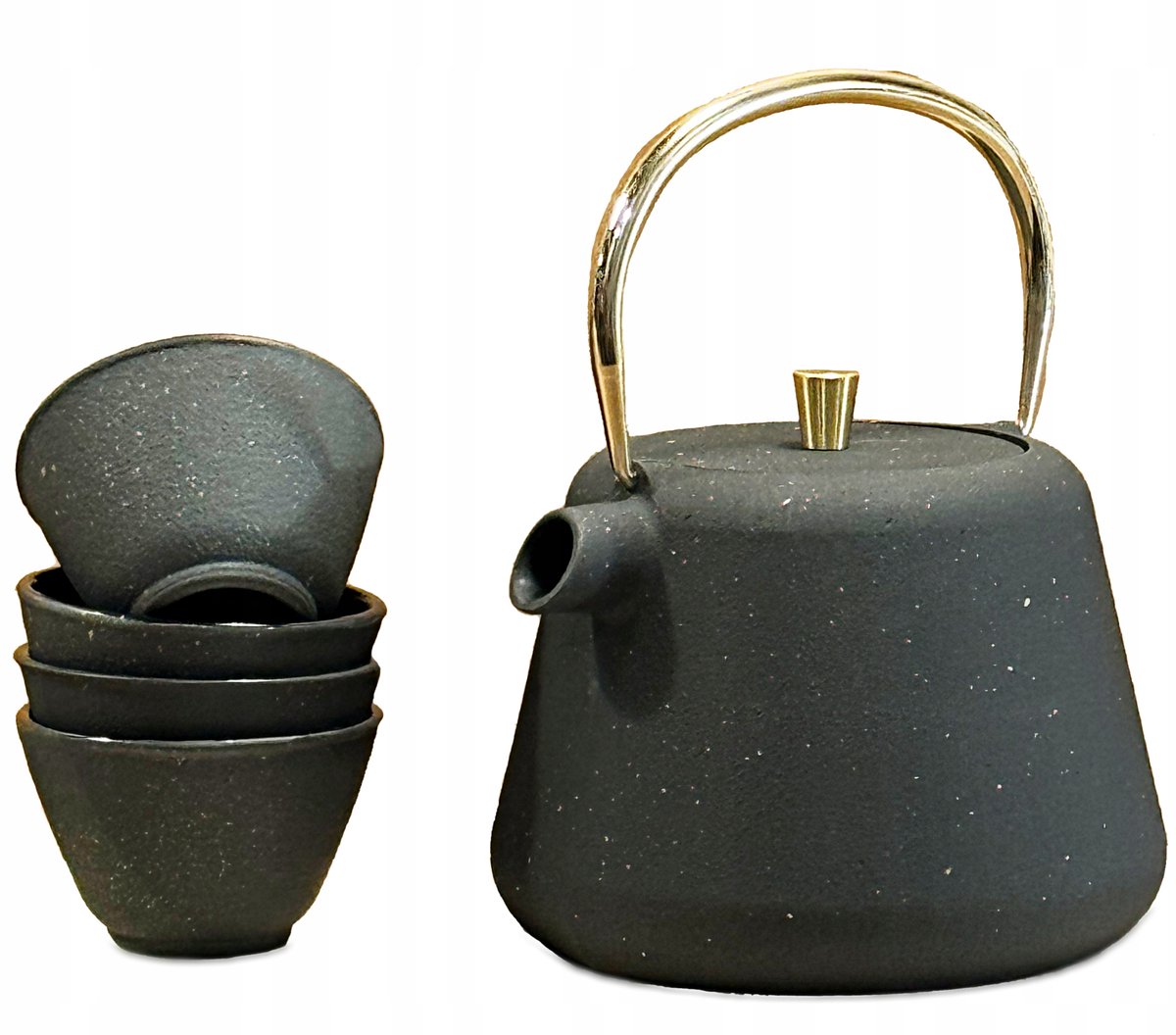 Gietijzeren theepot set Agnes met 4 kopjes - Grijze sterrenprint