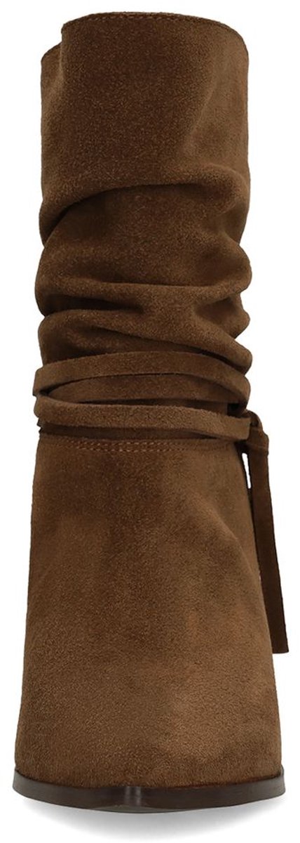 Manfield - Dames - Taupe suède slouchy enkellaarsjes - Maat 39