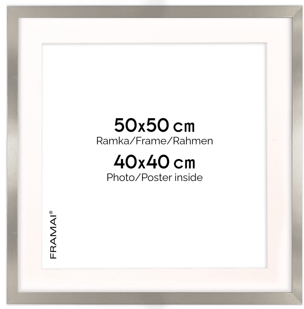 Zilveren Fotolijst HEN PASS S 50x50 cm met Passe-partout (40x40 cm)