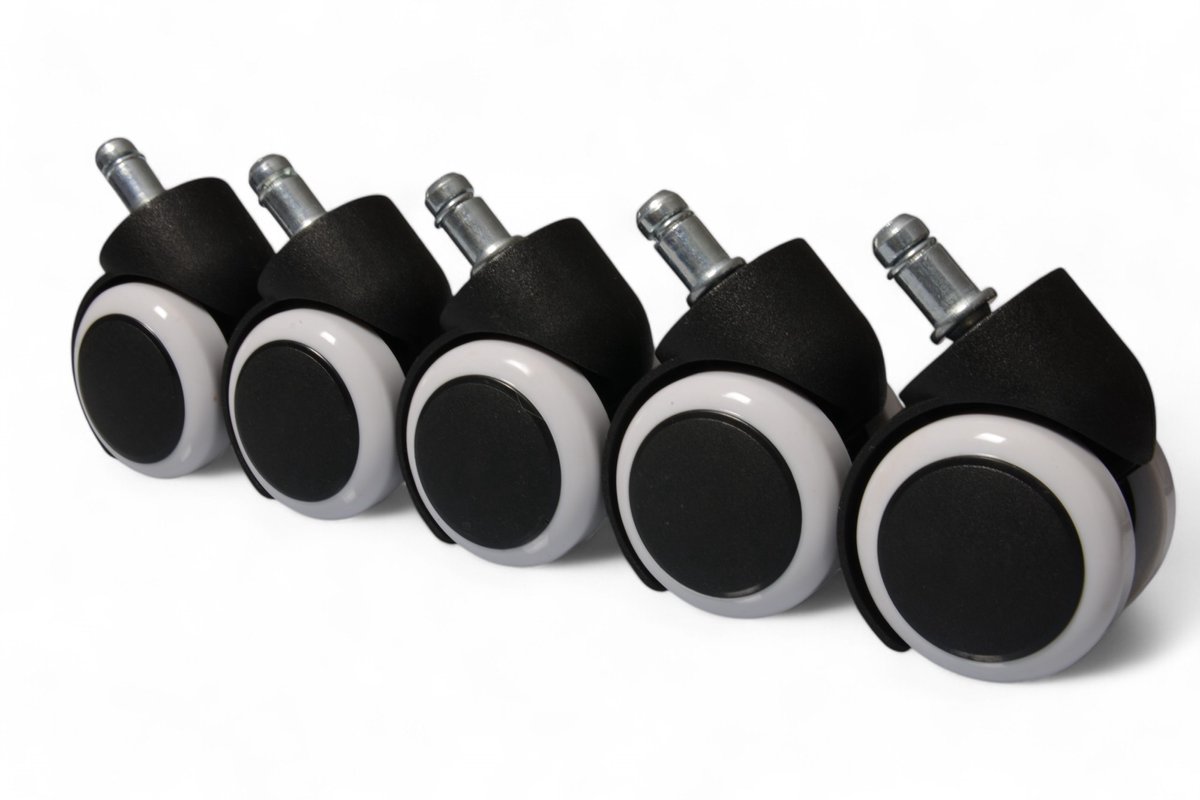 Set van 5 Witte PVC Wielen met Rubberen Band voor Stoelen (11mm)