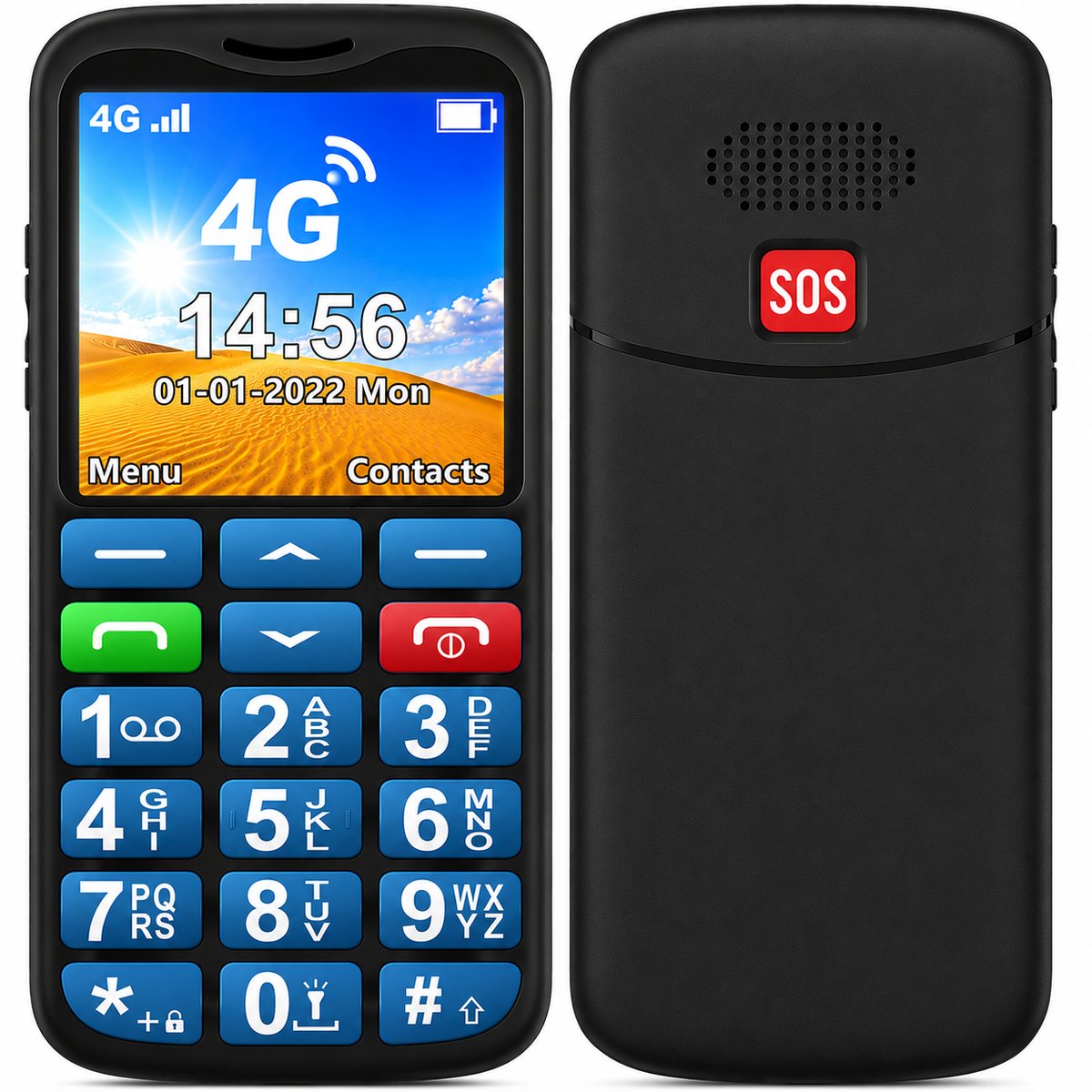 4G Senioren Mobiele Telefoon - met Grote Toetsen, SOS-knop - Ouderen Telefoon - Big Button - Senioren Mobiel - Blauw