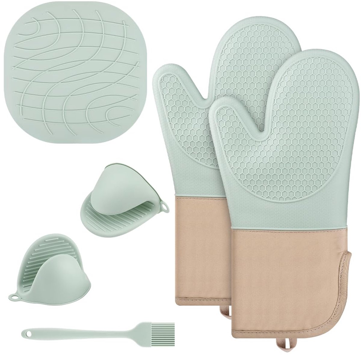 Ovenwanten set van 6 - siliconen mintgroen - antislip en hittebestendig - ideaal voor koken en bakken - ShopVlot
