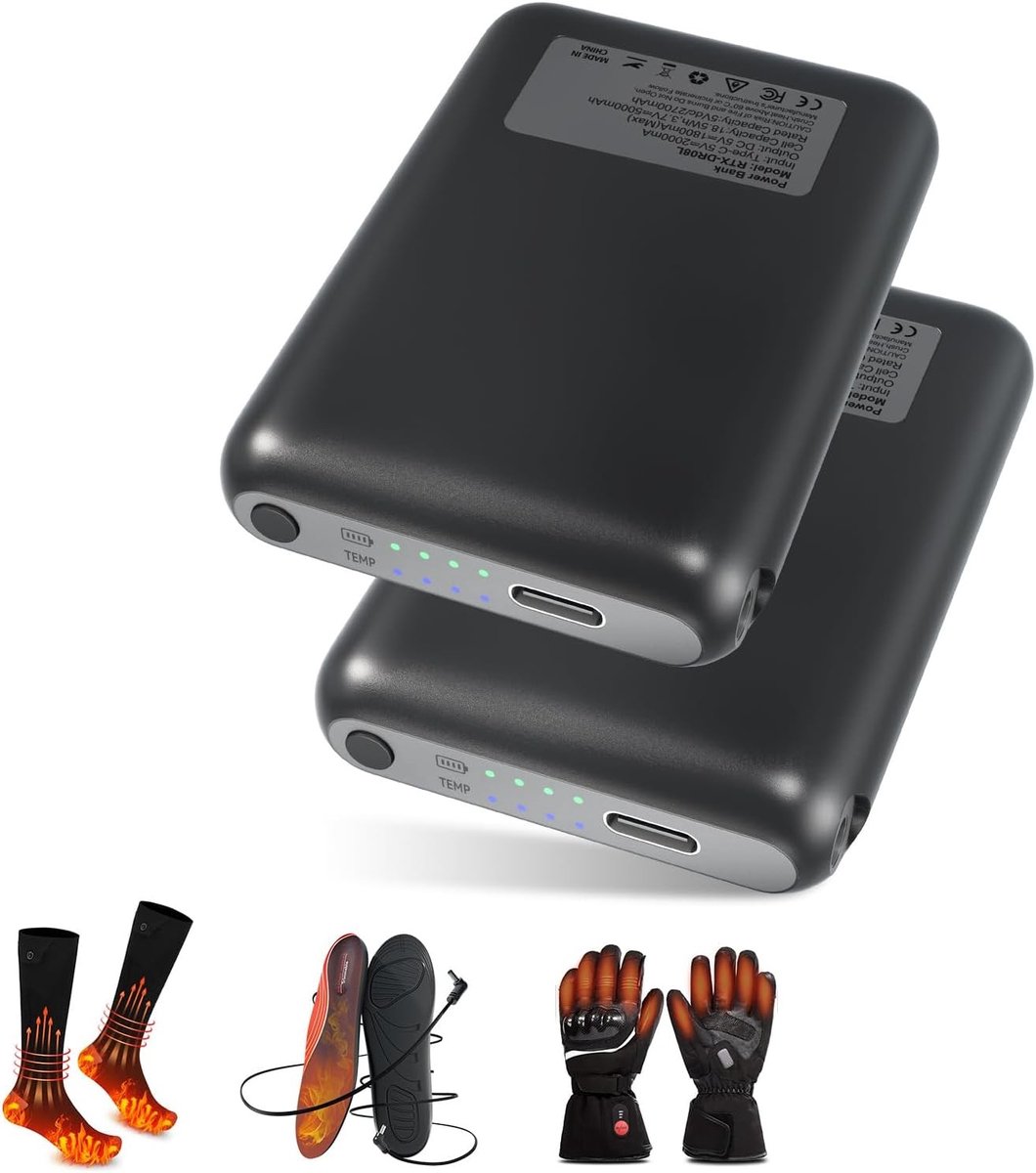 Oplaadbare Batterij voor Verwarmde Handschoenen - Zwart - 5000 mAh - Voor Verwarmde Sokken en Handschoenen