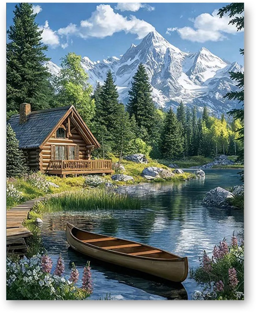 WEMEON Schilderen op nummer voor volwassenen, 40 x 50 cm, landschap, schilderen op nummer, set met 3 penselen - ShopVlot