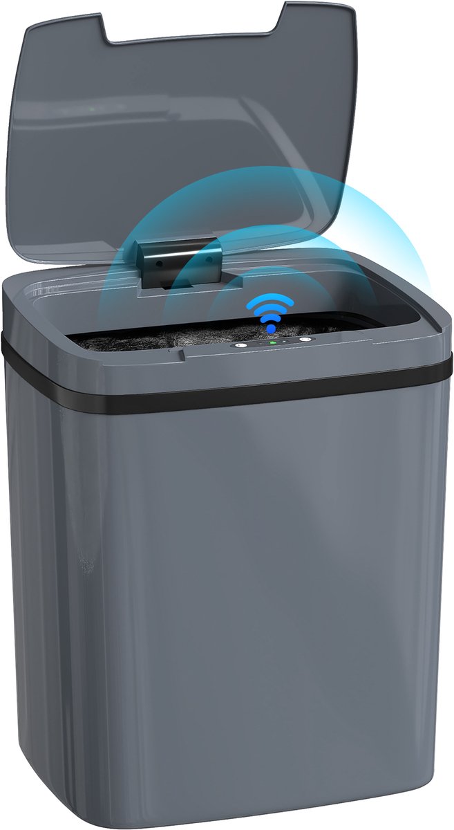 Automatische prullenbak van 15 liter met sensor en twee openingsstanden - voor kantoor en keuken - 27-6 x 21-4 x 33-5 cm - Grijs