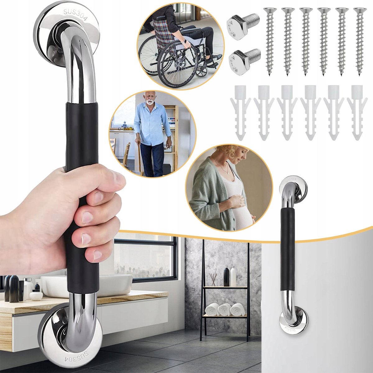Antislip Badkamer Handgreep - RVS - Veiligheid & Comfort