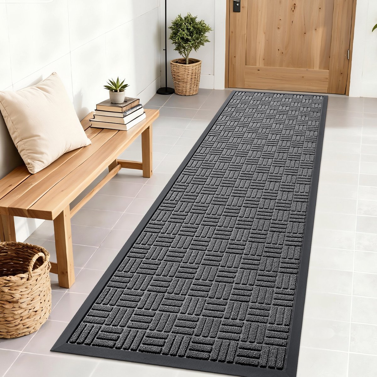 Olanly Deurmat - Antislip Deurmat - schoonloopmat - Buitenmat - 58x180cm - Donkergrijs