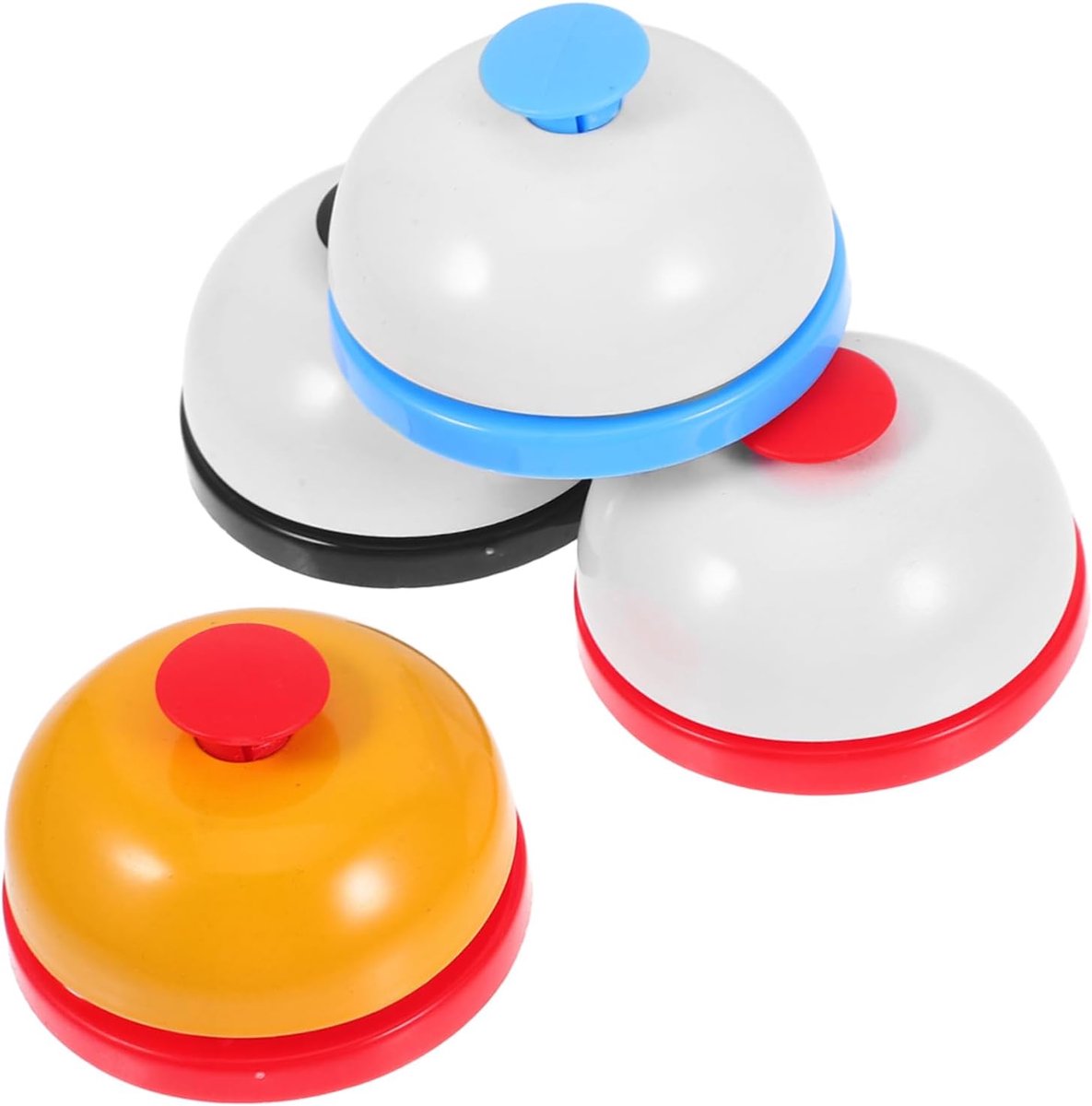 4 stuks - Handbel - Bel - Antwoordbel - Baliebel - Tafelbel - Huisdierbel - 6,5*6,5*3,5 cm - Rood/Geel + Blauw/Wit + Zwart/Wit + Rood/Wit