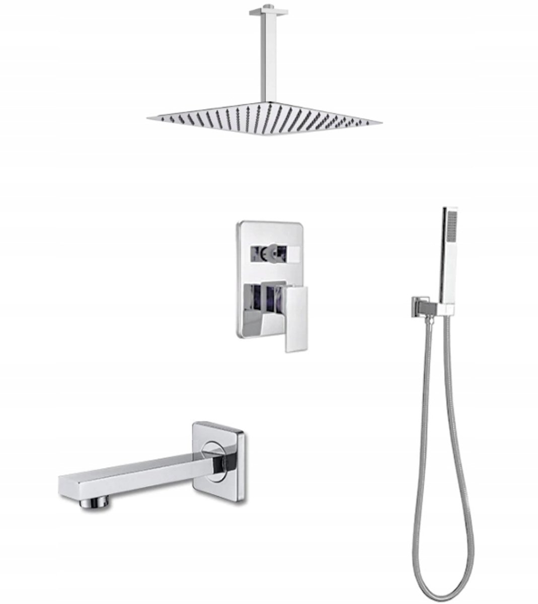 Inbouw Doucheset met Plaat- en Handdouche, Wandschotel & Kraan