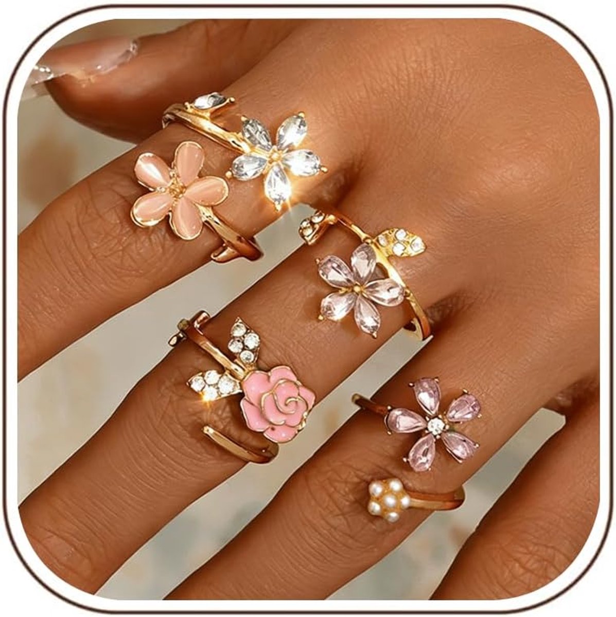 Gold Silver Thick Rings for Women,Stackable Gold Silver Rings Flower Starfish Shell Gold Rings Silver Rings Summer - ShopVlot