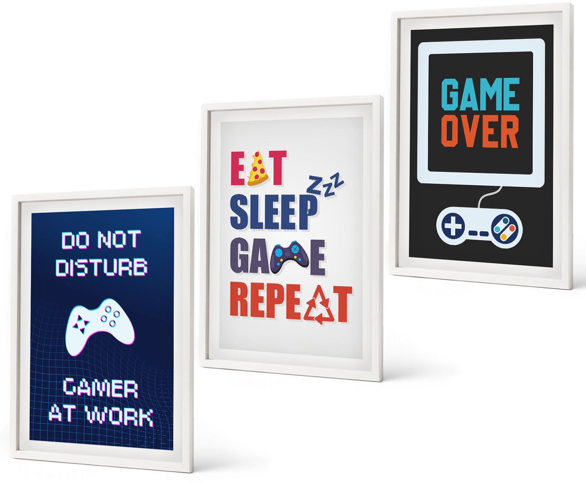 Coloray 3-Delige Schilderij Set - Ondertitels Voor Gamers Met Een Entertainmentthema - 40 x 60 - Wanddecoratie - Schilderijen Set - Kantoor - Muurdecoratie