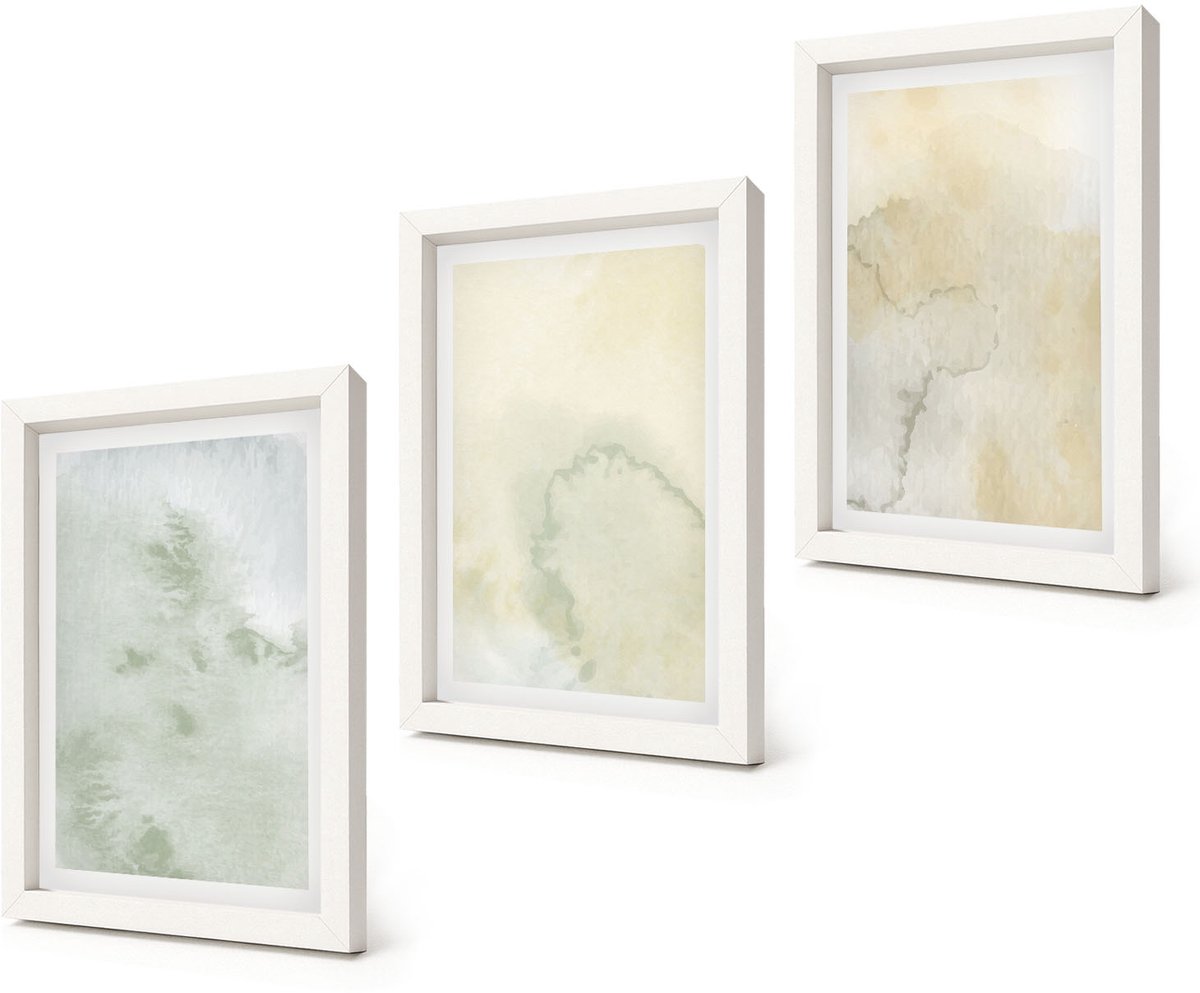 Coloray 3-Delige Schilderij Set - Pastel aquarelverf op canvas, textuurverf - 20x30 - Wanddecoratie - Moderne Interieurdecoratie
