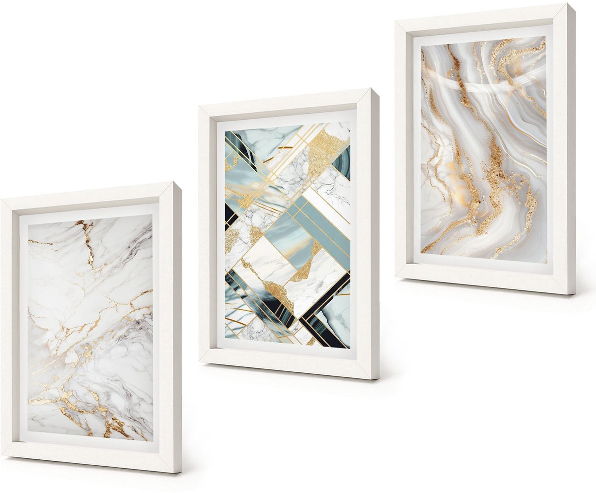 Coloray 3-Delige Schilderij Set - Elegante, modieuze abstracte marmerpatronen - 20x30 - Schilderijen Set - Wanddecoratie - Woonkamer