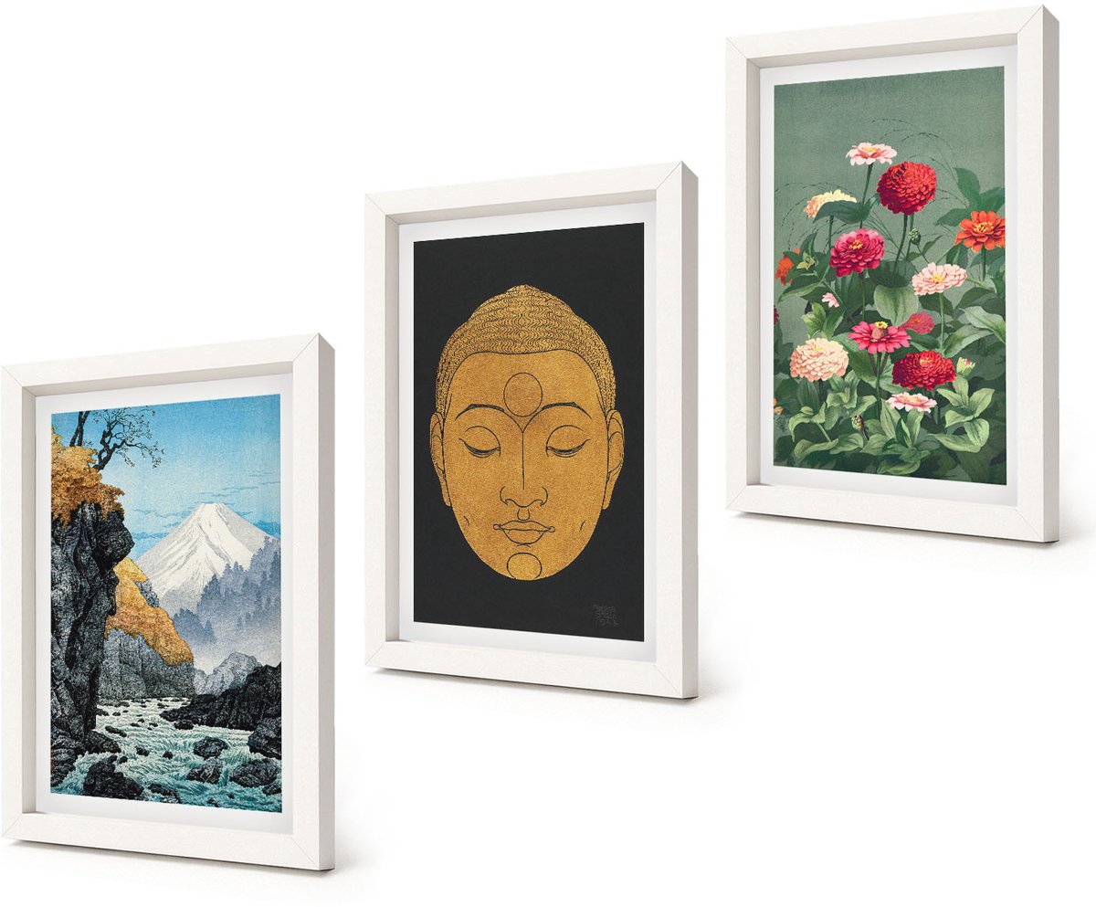 Coloray 3-Delige Schilderij Set - Japanse natuur en cultuur in Japandi-stijl - 20x30 - Stijlvolle Muurdecoratie - Slaapkamer - Wanddecoratie