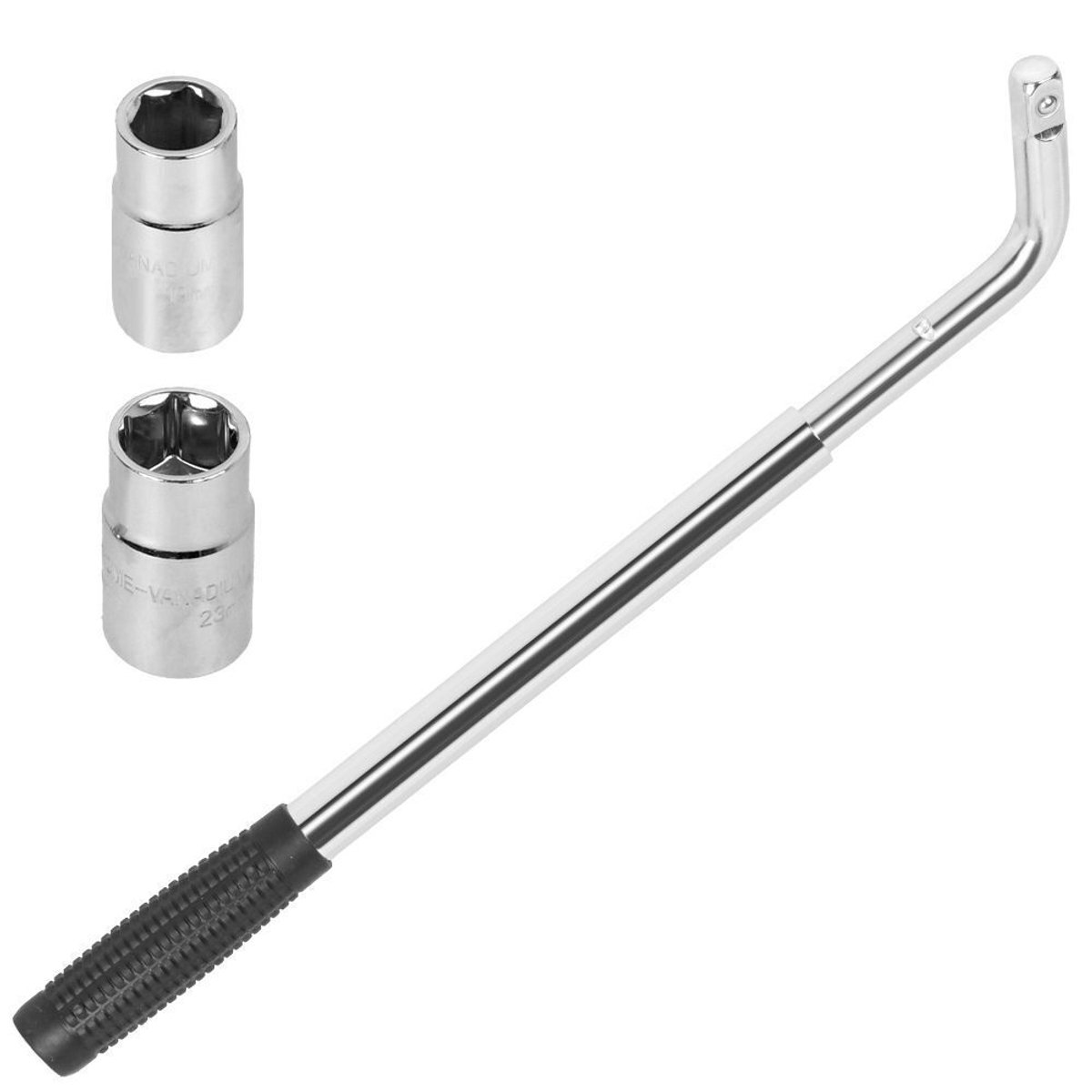 Uitschuifbare wielmoersleutel - Bandenwisselset - L-vormige telescopische sleutel - Sleutel voor het verwijderen van autobanden - Inbussleutel - Noodgereedschap - 17/19 mm - 21/23 mm - Staal - Zilver/Zwart