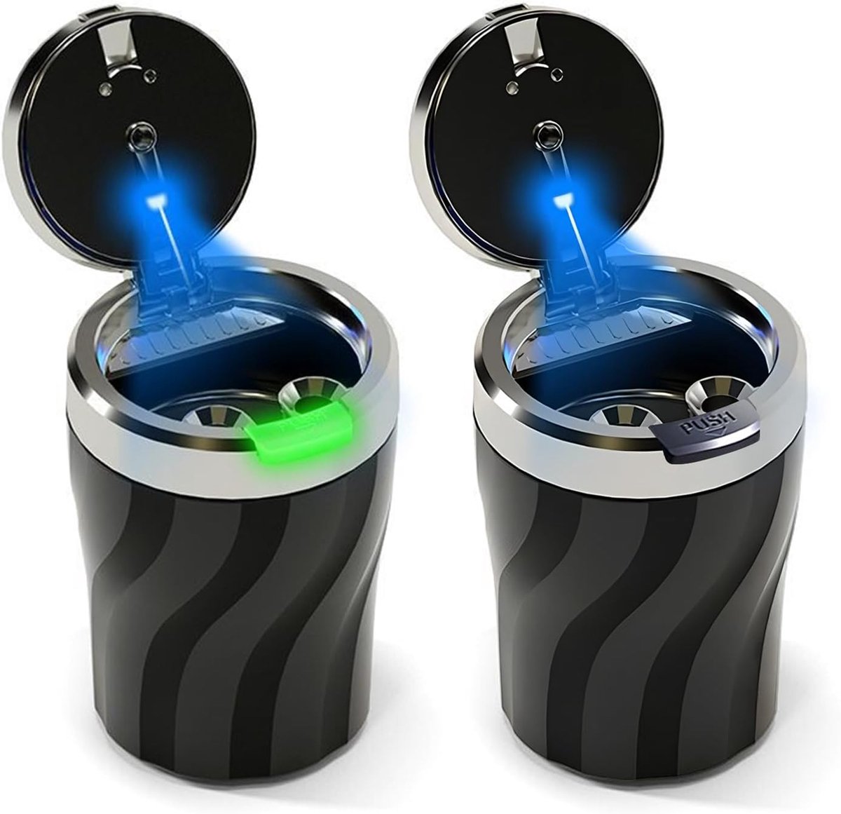 Car Ashtray 2 Pieces Automatic LED Light Sealed Odourless Flame Retardant Removable Outdoor Large Capacity - ShopVlot