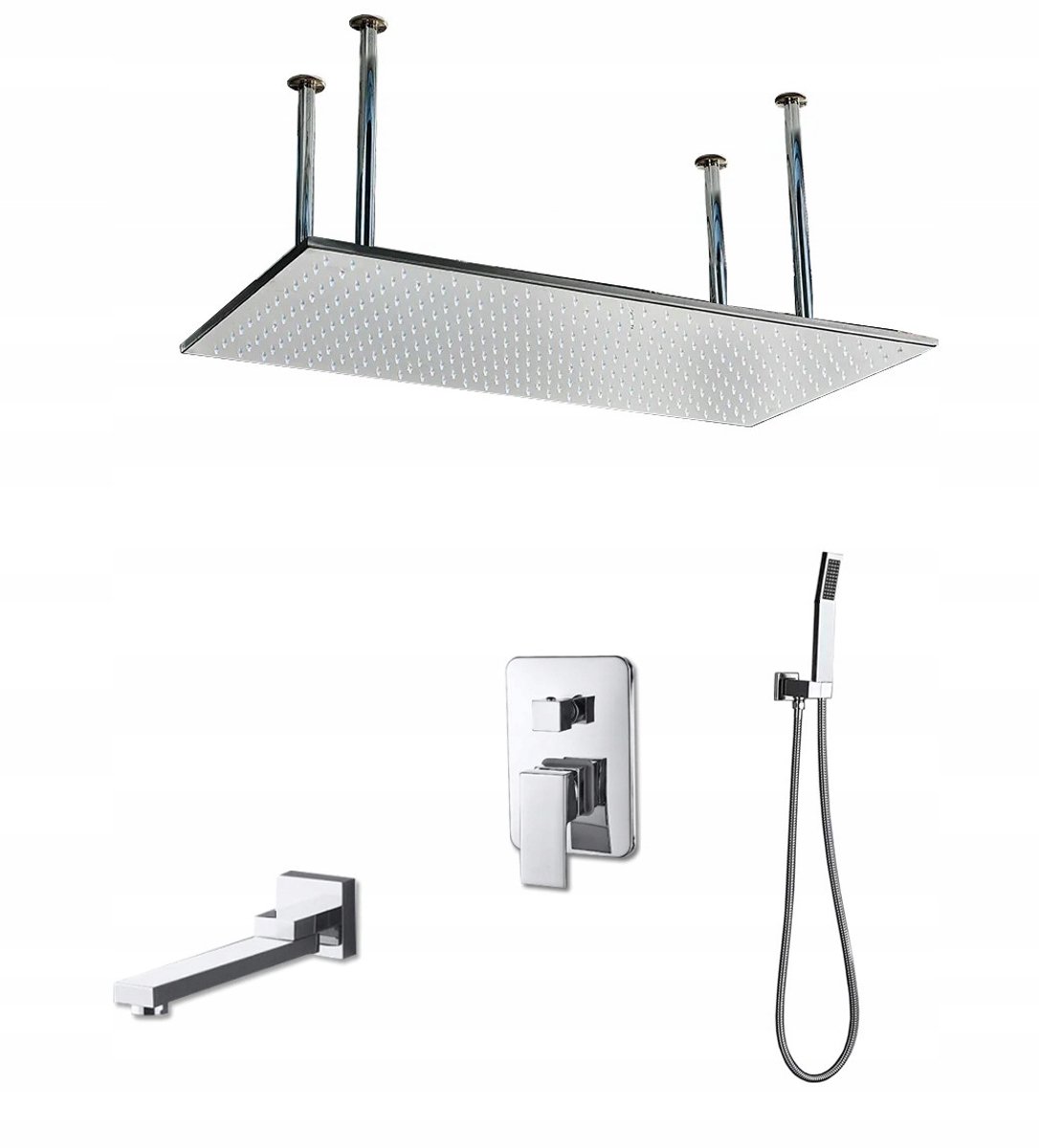 Inbouw Doucheset met LED Regendouche 80x40cm & Draaibare Uitloop
