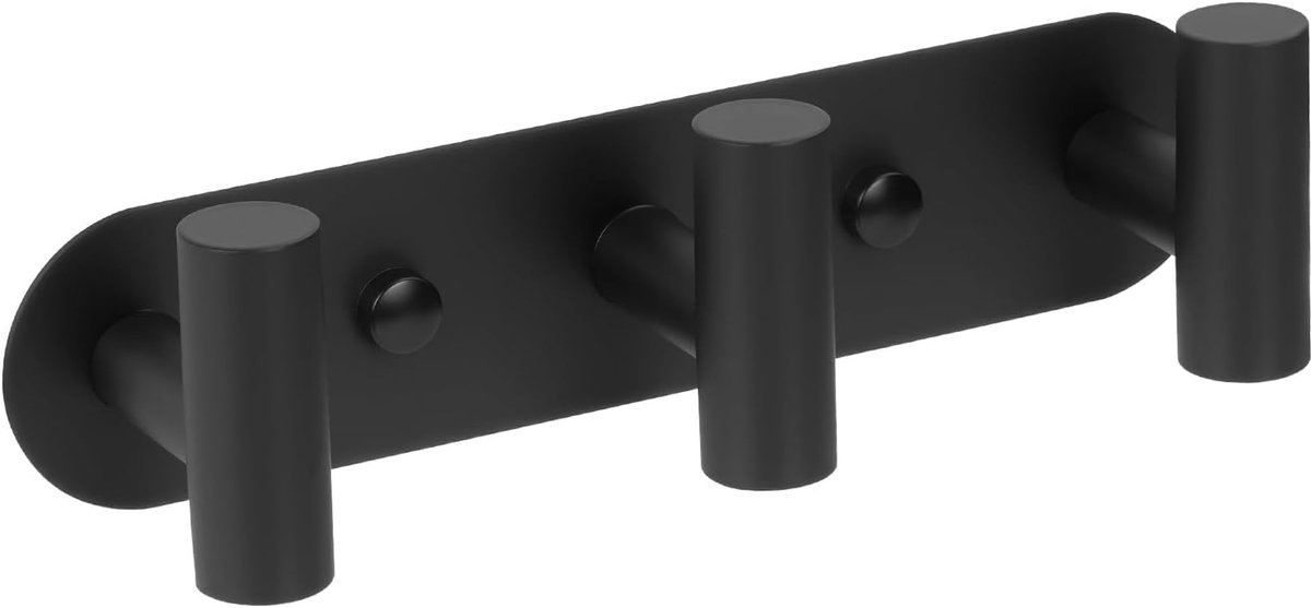 YUET Heavy Duty handdoekenrek roestvrij staal T-vorm kapstok muur gemonteerd, 3 haken, zwart - ShopVlot
