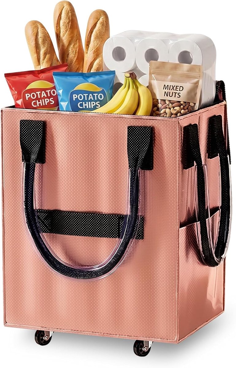 Reusable Grocery Bag on Wheel, Foldable Shopping Cart with Wheels, Suitable for Groceries, Laundry, Camping and Moving 58×42.5×30.5.