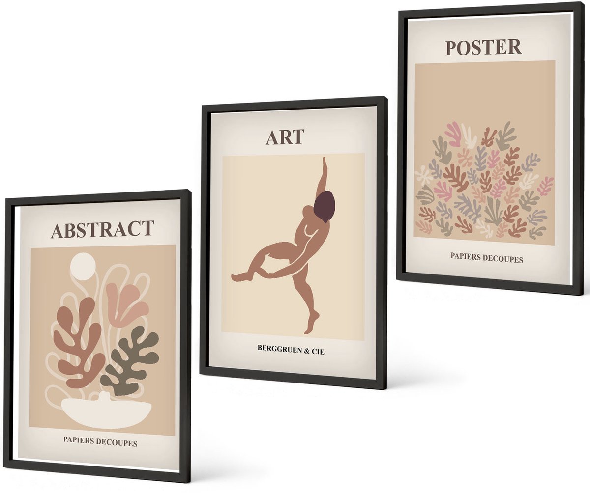 Coloray 3-Delige Schilderij Set - Stijlvolle Abstracte Composities Van Henri Matisse - 40 x 60 cm - Schilderijen Set - Wanddecoratie - Woonkamer - Moderne Wanddecoratie
