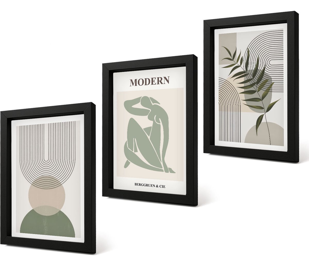 Coloray 4-Delige Schilderij Set - Stijlvolle afbeeldingen met abstracte vormen en planten. - 20 x 30 cm - Moderne Wanddecoratie - Woonkamer - Interieur Decoratie