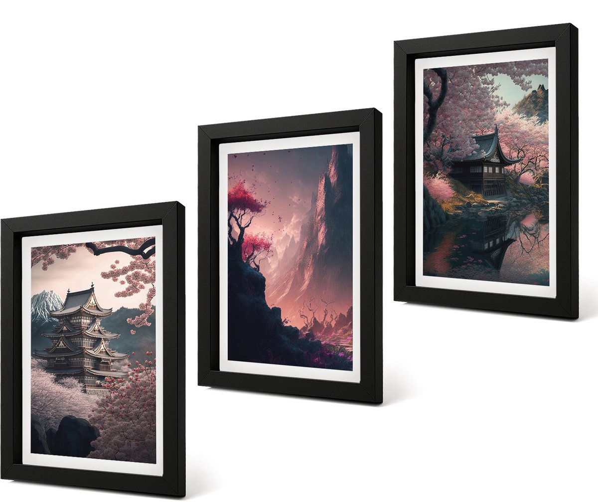Coloray 4-Delige Schilderij Set - Fantasielandschappen van Japan Berglandschappen - 20 x 30 cm - Schilderijen Set - Wanddecoratie - Woonkamer - Muurdecoratie