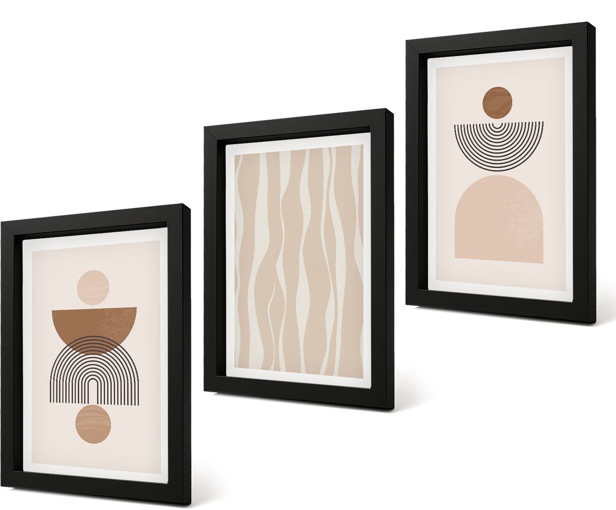 Coloray 4-Delige Schilderij Set - Abstracte vormen in bruine en beige tinten - 20 x 30 cm - Decoratieve Schilderijen - Wanddecoratie - Hal - Muurdecoratie