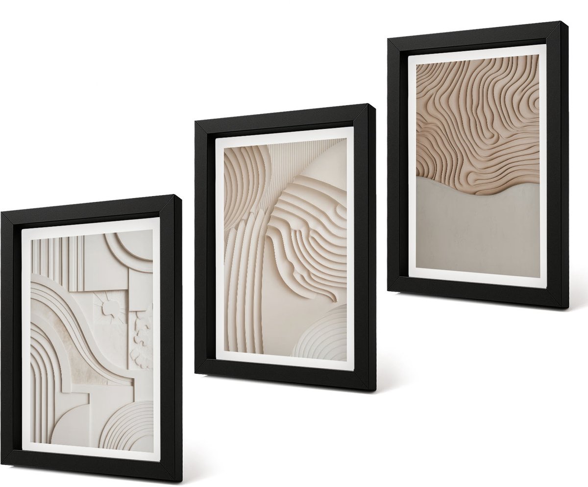 Coloray 4-Delige Schilderij Set - Abstracte patronen in beige en witte tinten. - 20 x 30 cm - Stijlvolle Wanddecoratie - Interieur - Stijlvolle Muurdecoratie