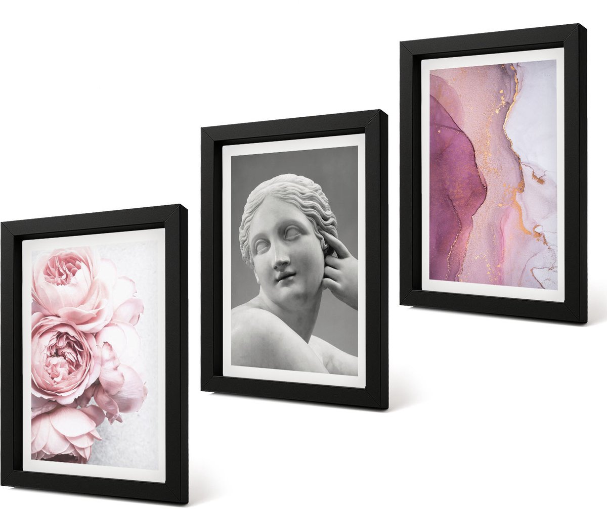 Coloray 4-Delige Schilderij Set - Romantische pioenrozen sculptuur van een vrouw abstractie - 20 x 30 cm - Muurdecoratie - Wanddecoratie - Slaapkamer - Stijlvolle Muurdecoratie