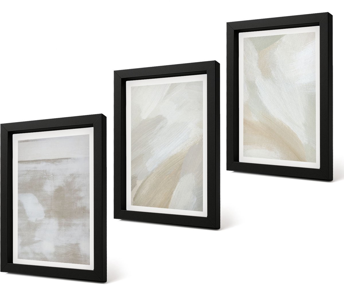 Coloray 4-Delige Schilderij Set - Abstracte penseelstreken op canvas - 20 x 30 cm - Schilderijen Set - Wanddecoratie - Woonkamer - Stijlvolle Muurdecoratie
