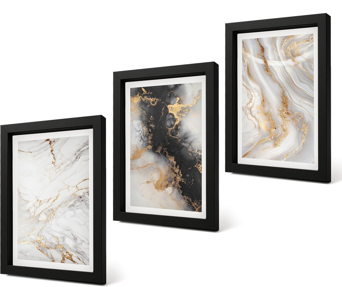 Coloray 4-Delige Schilderij Set - Abstracte patronen in zwart-wit tinten - 20 x 30 cm - Decoratieve Schilderijen - Wanddecoratie - Hal - Moderne Wanddecoratie