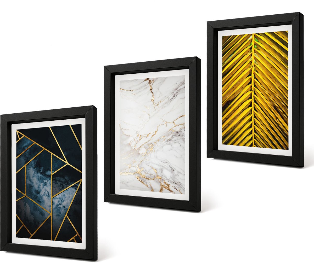 Coloray 4-Delige Schilderij Set - Moderne geometrische patronen en natuurlijke plantmotieven - 20 x 30 cm - Wanddecoratie - Woonkamer Decoratie