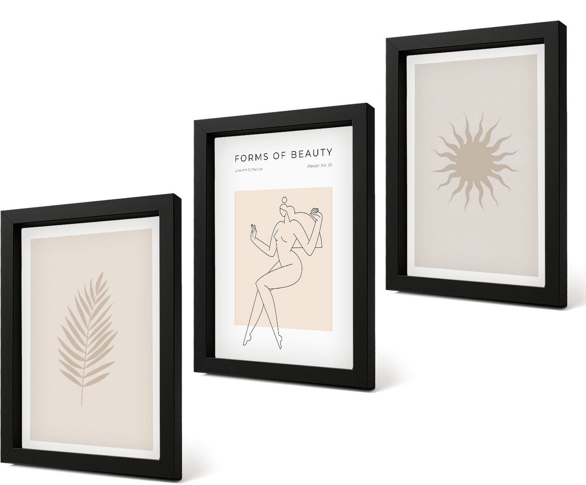 Coloray 4-Delige Schilderij Set - Een verzameling minimalistische vormen en natuurlijke figuren - 20 x 30 cm - Wanddecoratie - Muurdecoratie - Woonkamer - Stijlvolle Muurdecoratie