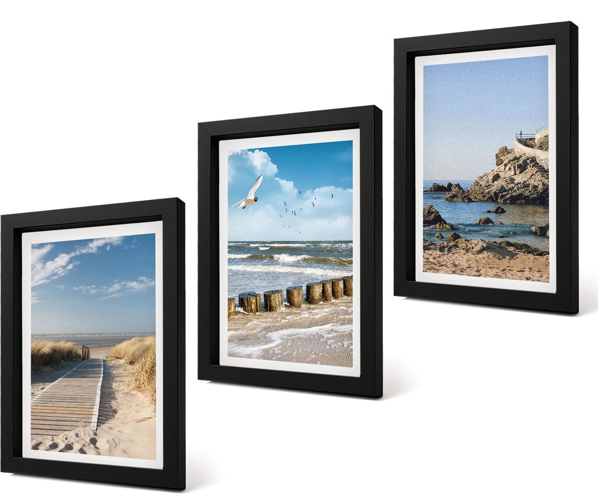 Coloray 4-Delige Schilderij Set - Strand met een houten pad, zee en kliffen aan zee. - 20 x 30 cm - Moderne Wanddecoratie - Slaapkamer - Woonkamer Decoratie