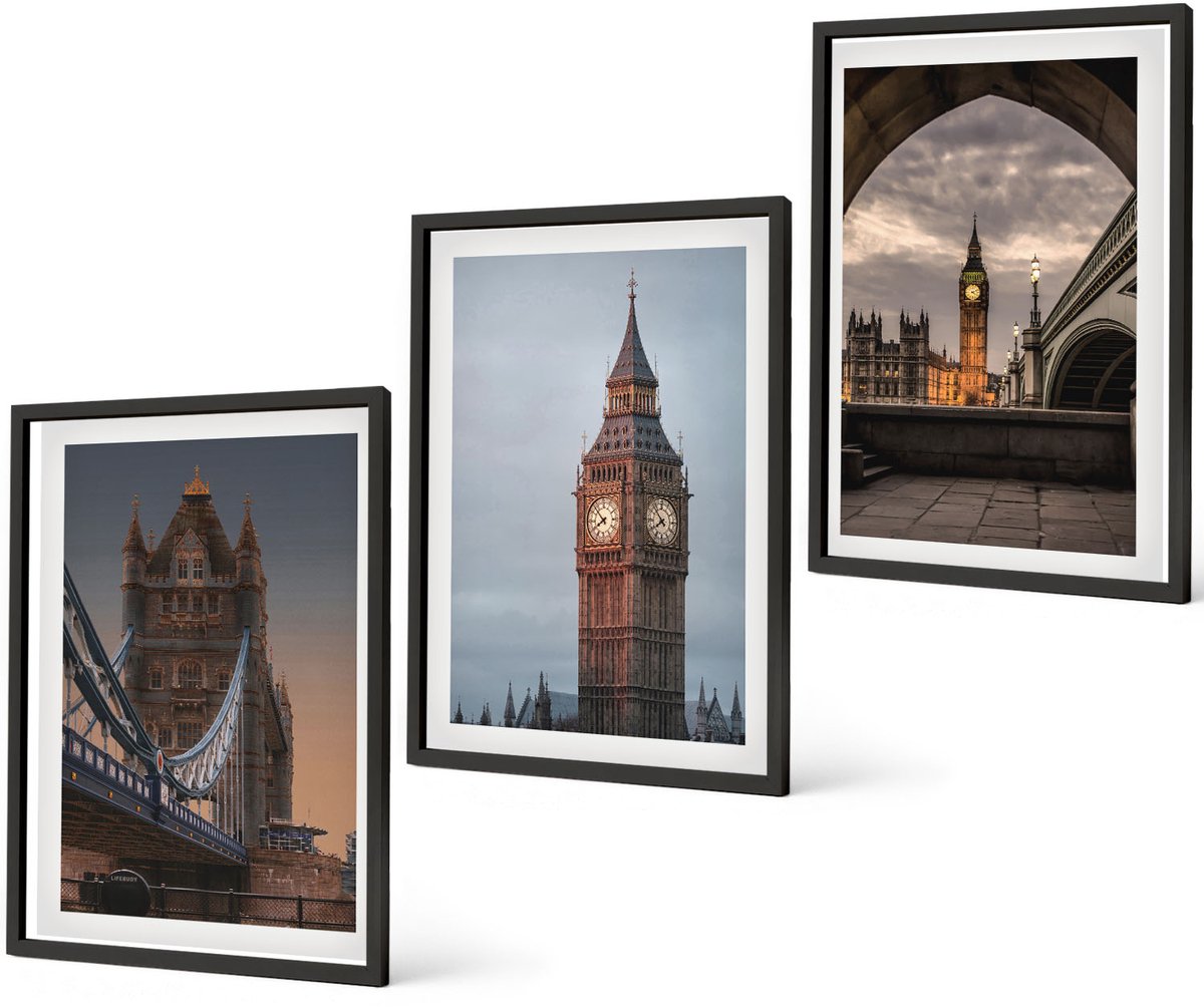 Coloray 3-Delige Schilderij Set - Uitzicht Op Londen Met De Brug En De Big Ben. - 40 x 60 cm - Muurdecoratie - Decoratieve Schilderijen - Wohnzimmer - Wanddecoratie