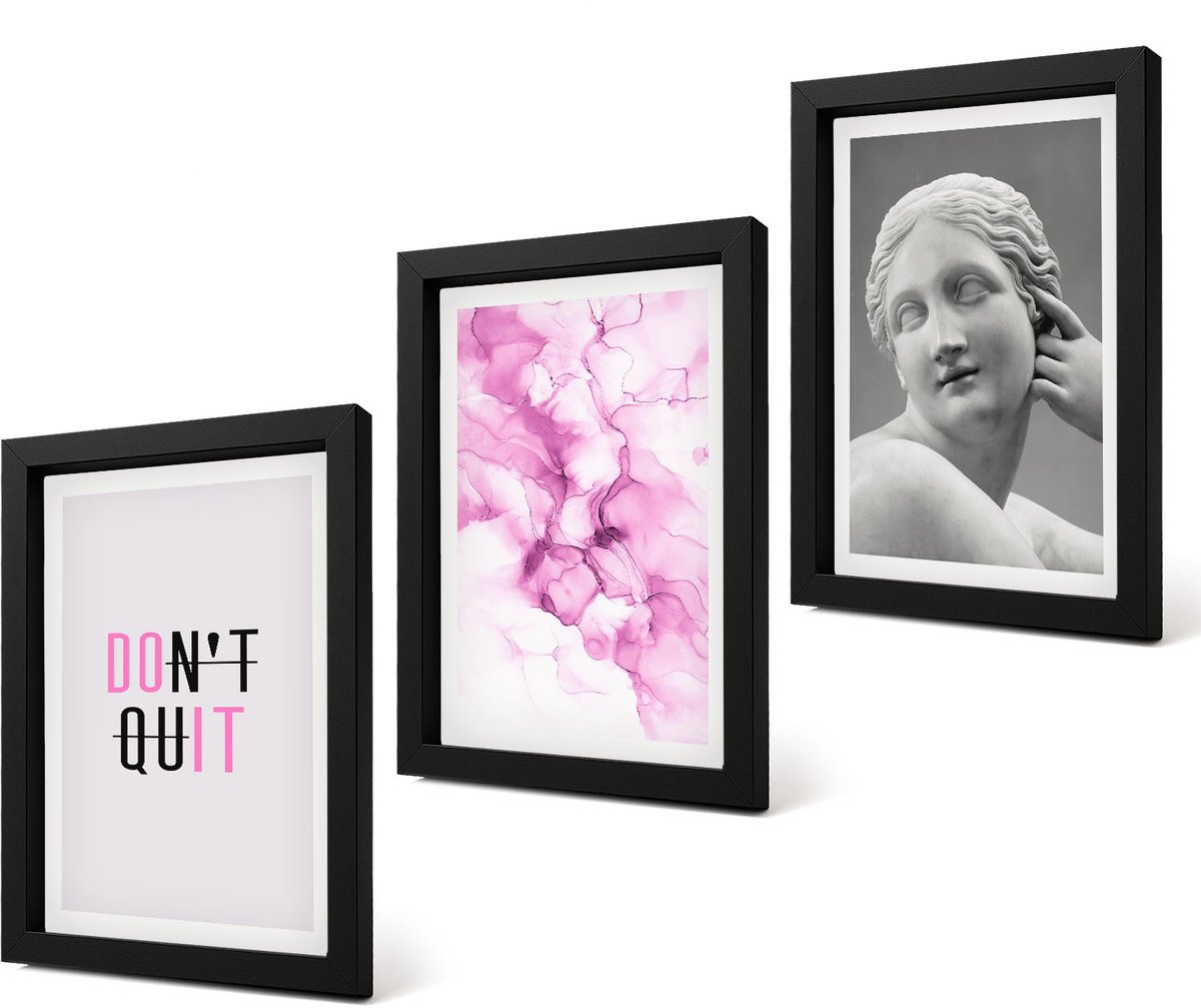 Coloray 4-Delige Schilderij Set - Aquarel Abstractie Inspirerende Slogan Oude Beeldhouwkunst - 20 x 30 cm - Wanddecoratie - Muurdecoratie - Woonkamer - Moderne Wanddecoratie