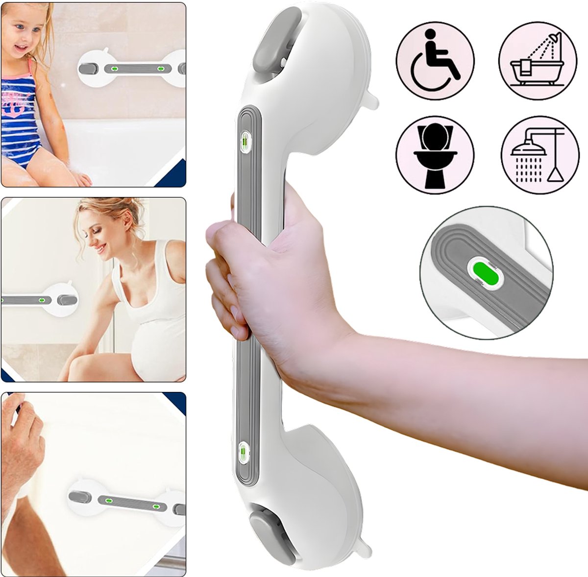 Grijze Antislip Badkamer Handgreep met Zuignap - 40cm
