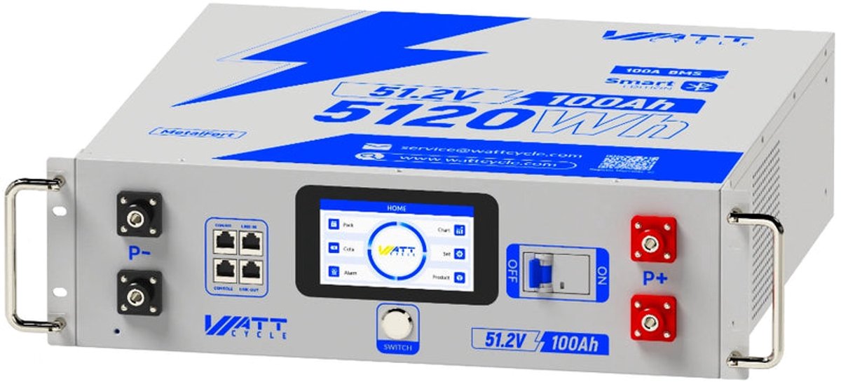 48V 100Ah LiFePO4 serverrack-batterij met Bluetooth, actieve balancering (3A), LCD-touchscreen, 100A BMS, CAN/RS232/RS485, stapelbaar tot 20P, 102,4kWh, voor zonne-energie en opslag