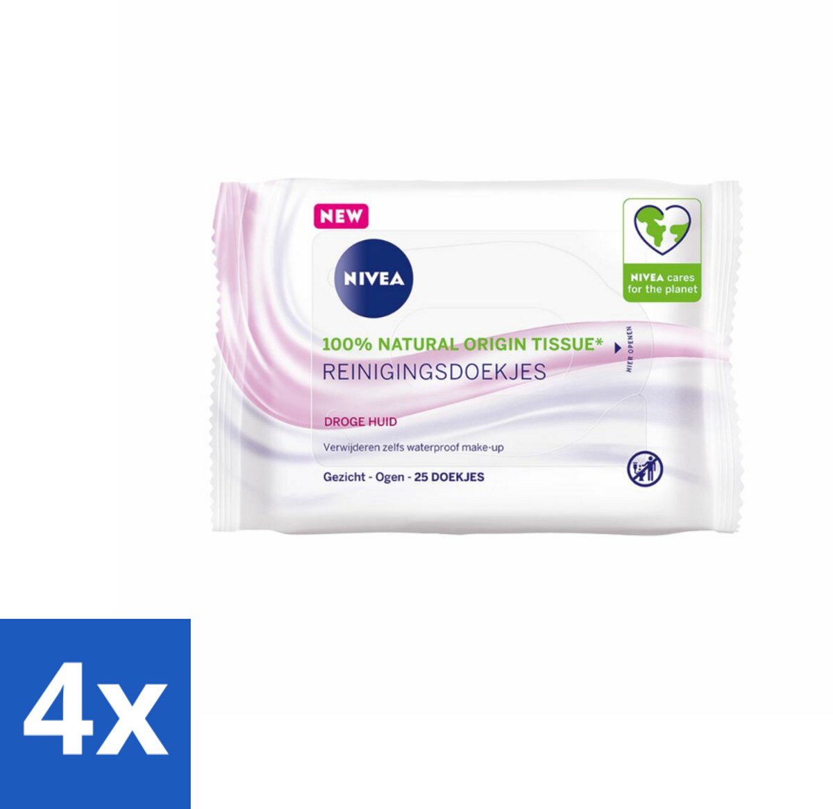 4 x NIVEA - Reinigingsdoekjes - Verzachtend - Droge Huid - Verwijdert Waterbestendige Make-up - 25 Doekjes - Reinigingsdoekjes - Gezichtsreiniger - Droge Huid - Gevoelige Huid - Make-up Remover