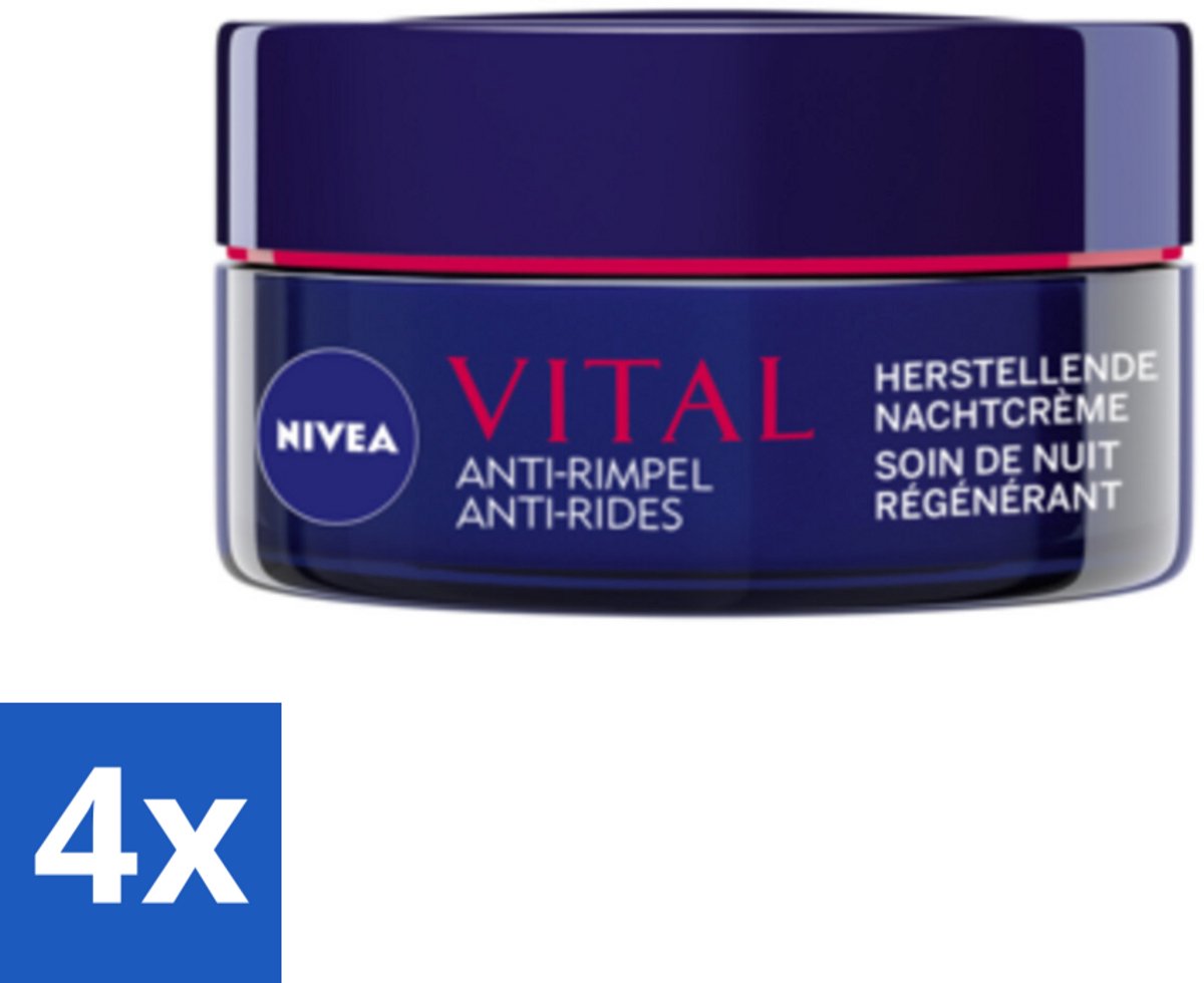 4 x NIVEA - Nachtcrème - VITAL Anti-Rimpel Herstellend - Voor rijpe huid - Met Vitamine F, Teunisbloemolie & Calcium - 50 ml - Nivea Vital - Anti-rimpel Crème - Nachtcrème - Herstellende Crème - Rijpere Huid