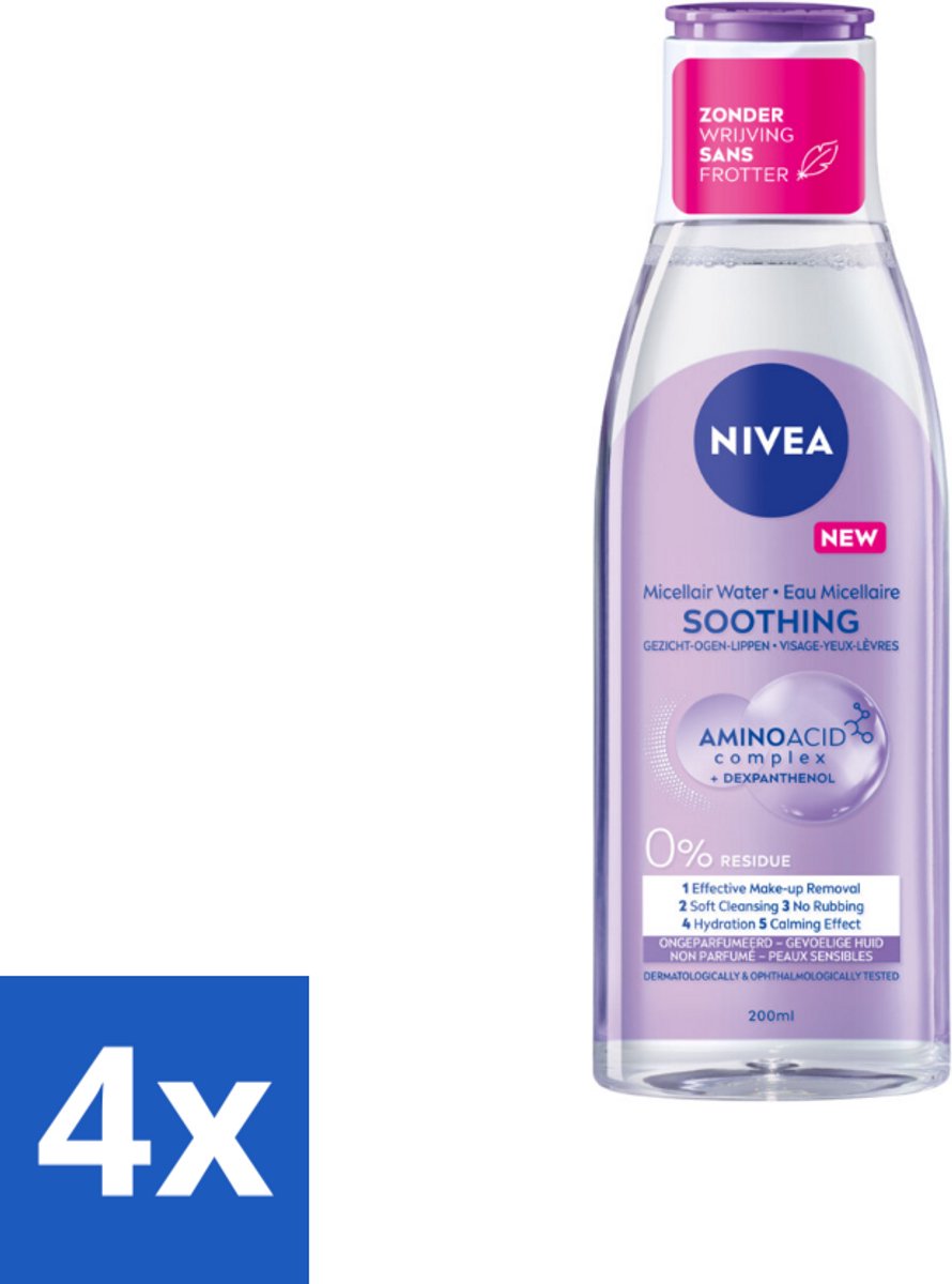 4 x NIVEA - Micellair Water - Gevoelige Huid - Anti-Restant - Verwijdert Waterbestendige Make-up - 200 ml - Micellair Water - Reinigingswater - NIVEA - Gevoelige Huid - Make-up Remover