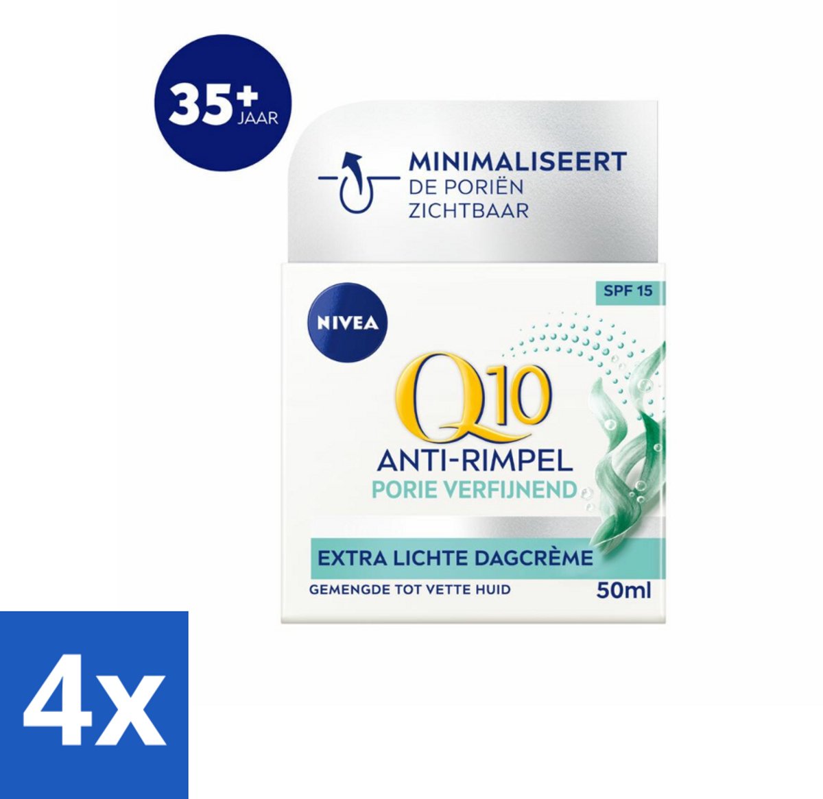 4 x NIVEA - Q10 POWER Dagcrème - Anti-Rimpel Gezichtscrème - Poriën Verfijnend - Voor gemengde tot vette huid - SPF 15 - 50 ml - Anti-rimpel Crème - Dagcrème - NIVEA Q10 - Poriën Verfijnende Crème - Vette Huid