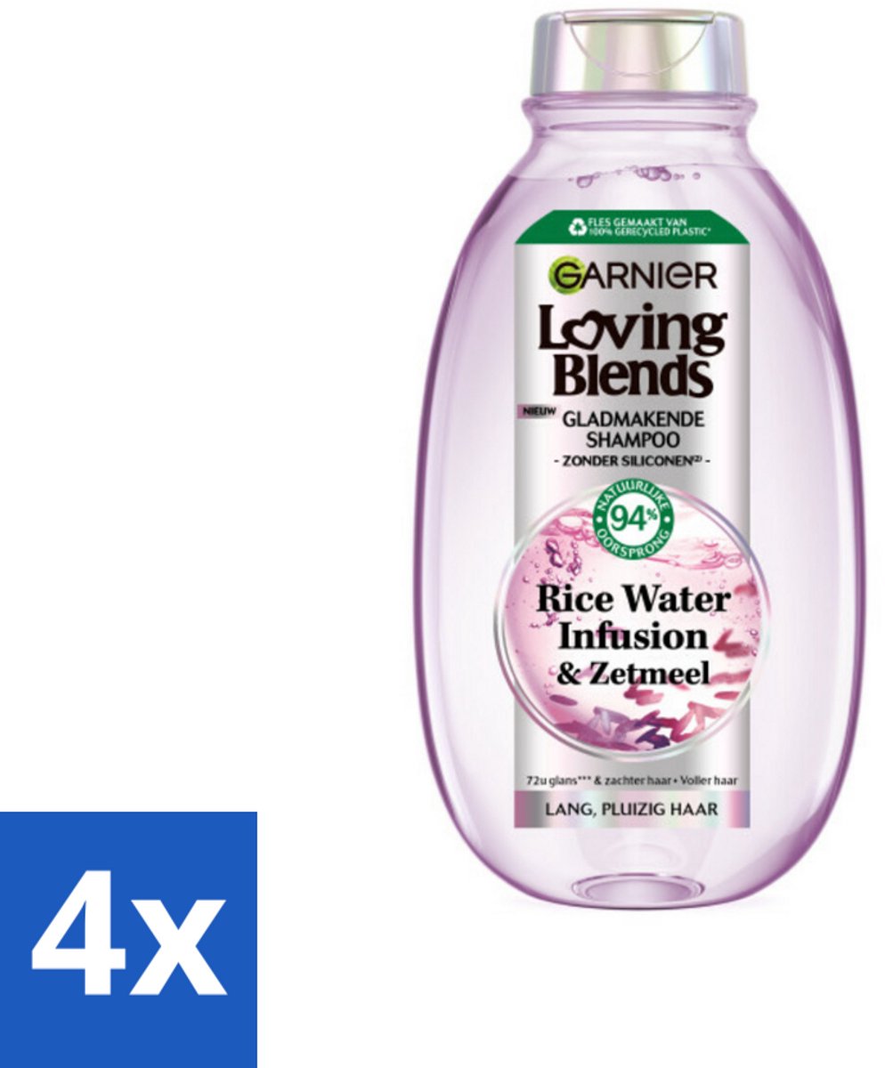 4 x Garnier - Loving Blends - Shampoo - Rice Water Infusion - Glans & Zachtheid - Lang Haar - 300 ml - Glans Shampoo - Rice Water Infusion - Lang Haar - Hydratatie - Zachtheid