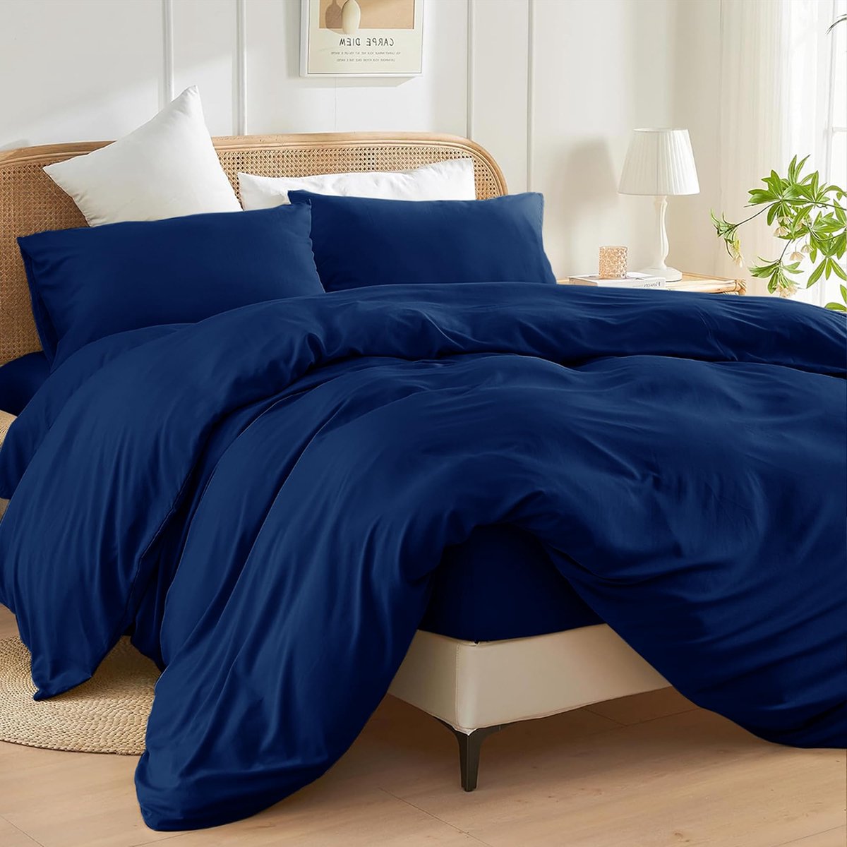 Dekbedovertrekset super kingsize - marineblauw - geborsteld microvezel - luxe beddengoedset - ShopVlot