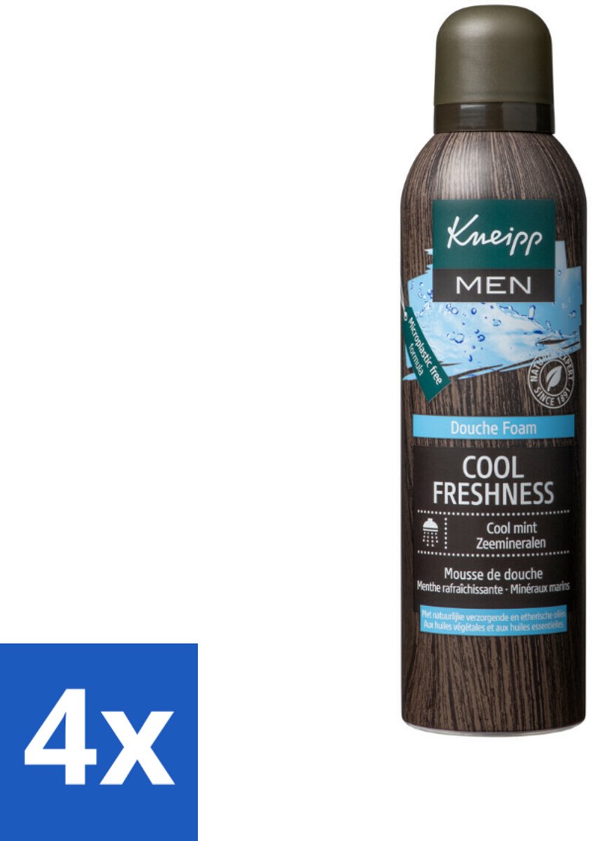 4 x Kneipp - Douche schuim - Men Cool Freshness - Frisse geur - 200 ml - Douche Foam - Mannen - Verfrissend - Munt - Jojoba