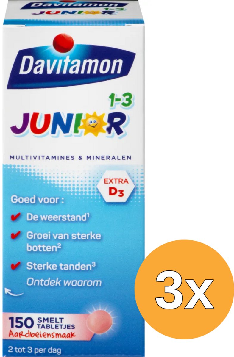 3x Davitamon Junior 1+ Smelttablet (150 tabletten)