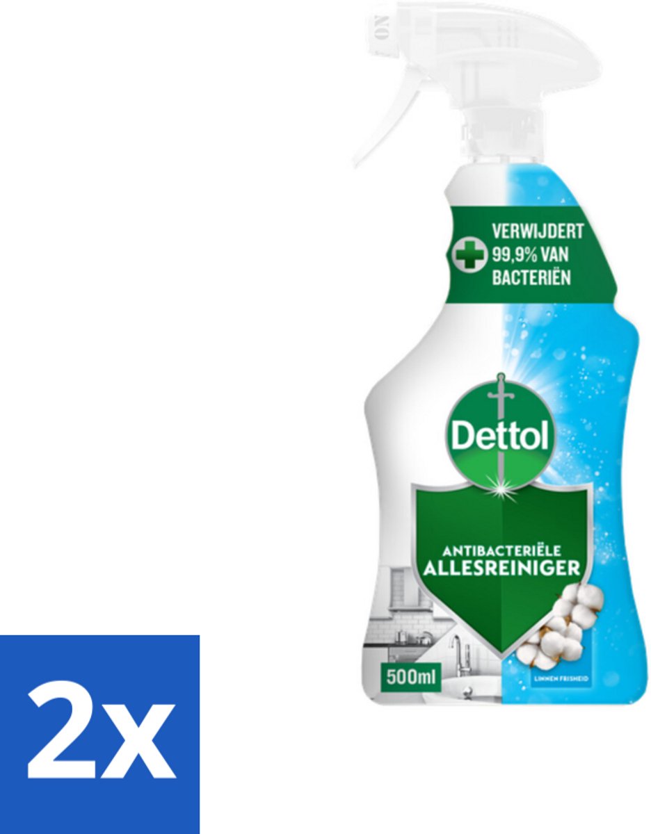 2 x Dettol - Allesreiniger Spray - Power & Fresh - Katoenfris - 500 ml - Allesreiniger - Schoonmaakspray - Keukenreiniger - Badkamervuil - Vetvlekken