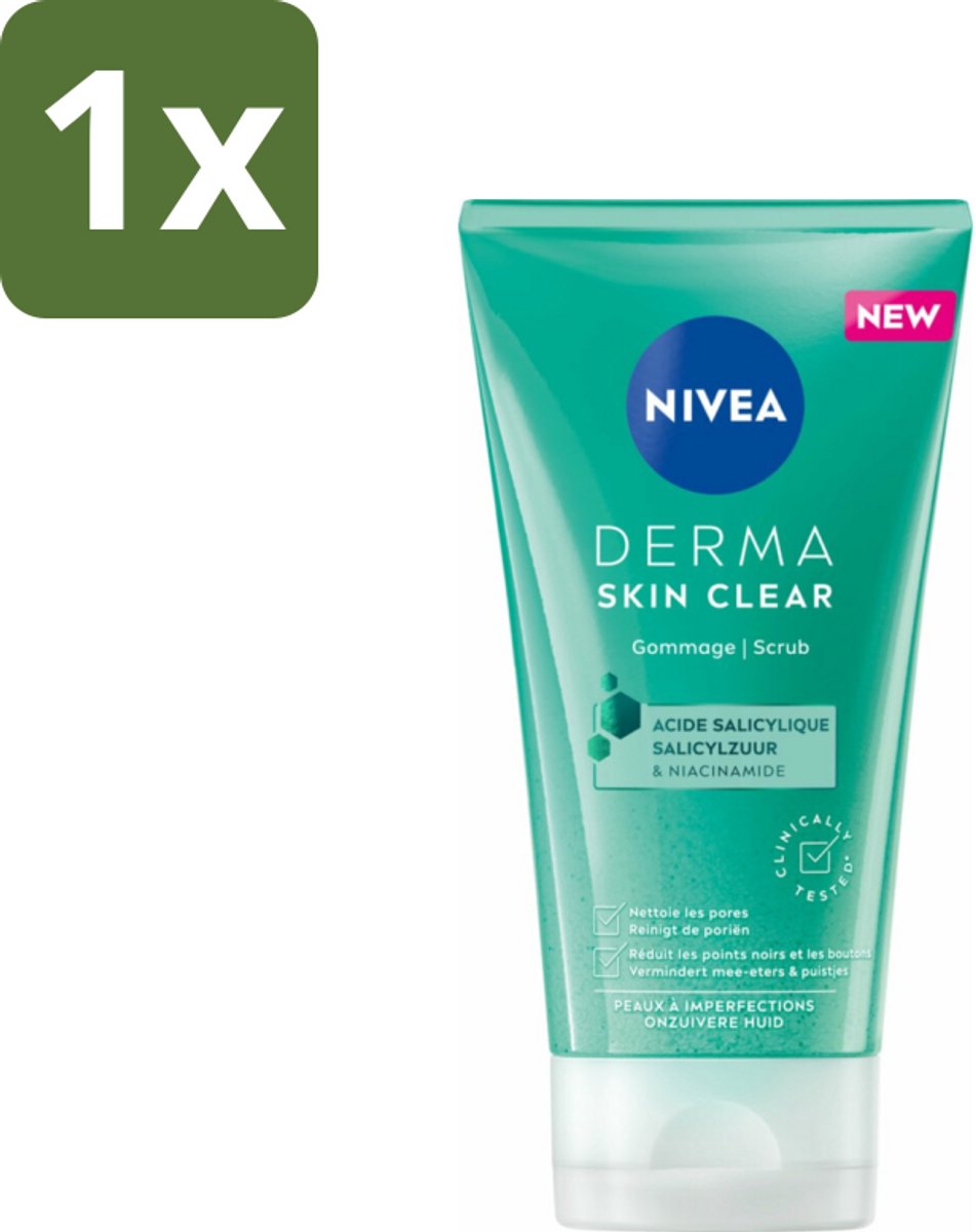 1 x NIVEA - Gezichtsscrub - DERMA Huidzuiver - Voor onzuivere huid - Met Salicylzuur (AHA) & Niacinamide - Tegen Acne & Mee-eters - 150 ml - Acne - Puistjes - Mee-eters - Onzuivere Huid - Vette Huid