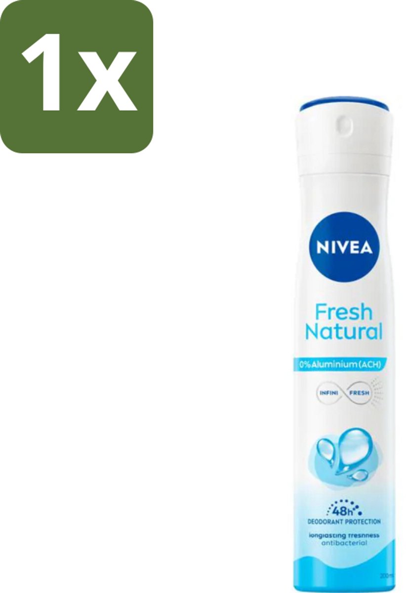 1 x Nivea - Deodorant Spray - Fresh Natural - 0% Aluminium - 200 ml - NIVEA Deodorant Spray - 0% Aluminium - Fris Geur - Natuurlijke Deodorant - Deodorant Spray